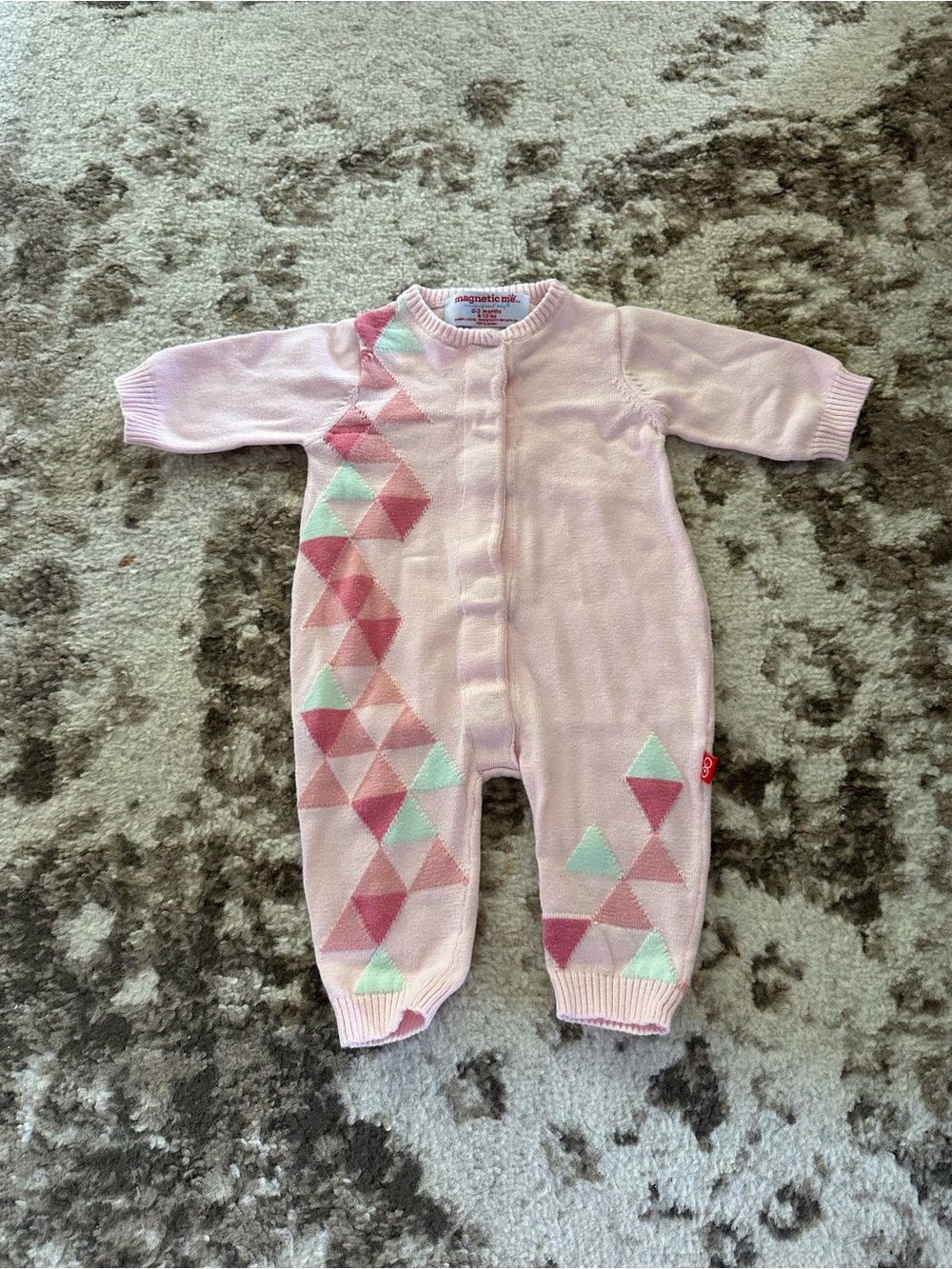 Magnetic Me Pink Knit Triangle-Pattern Baby One-Piece